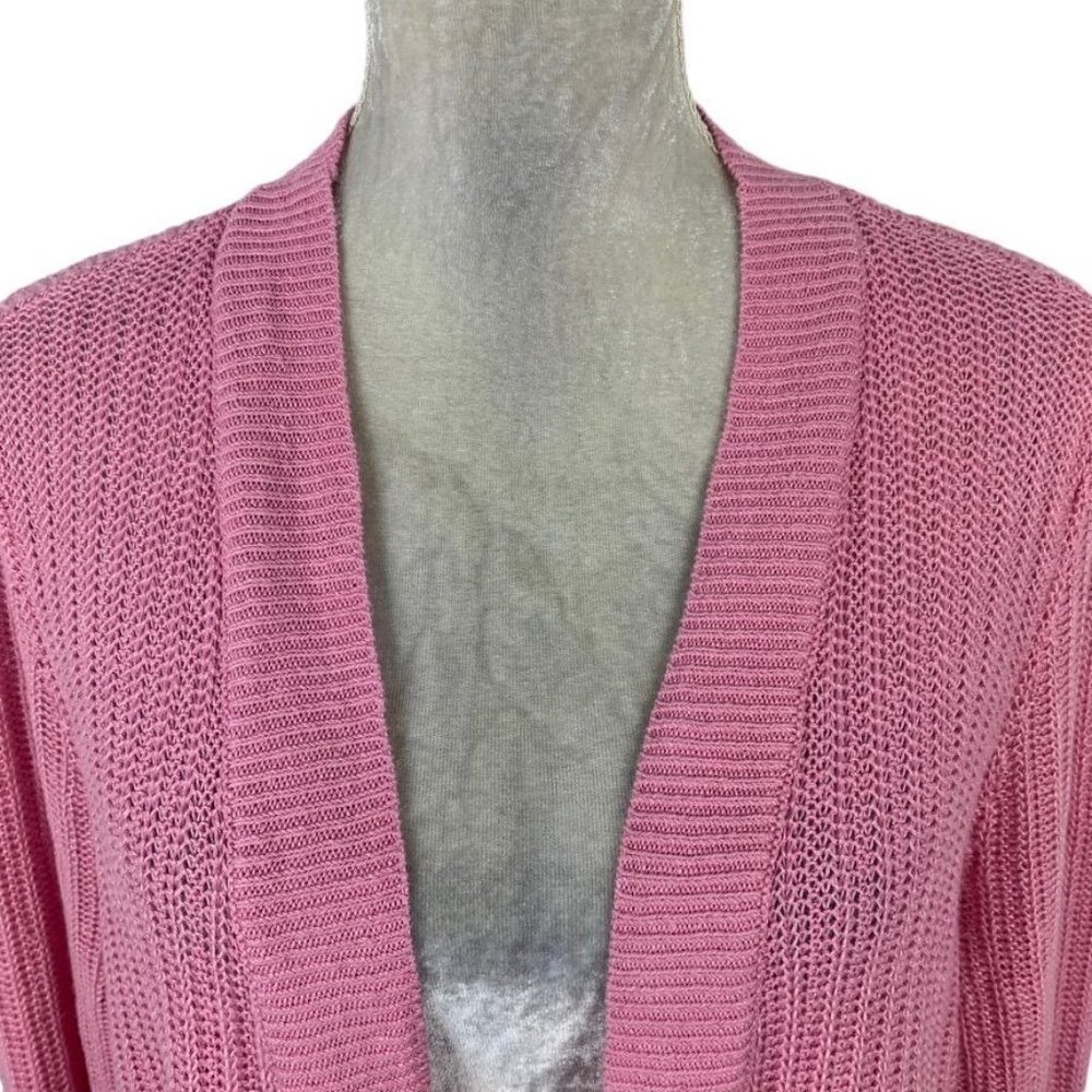 Talbots Woman Petites Open Front Pink‎ 100% Linen Cardigan Sweater Pockets 3XP - Picture 3 of 7